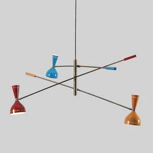 Lampadario Sputnik su misura stile Stilnovo 3 bracci 6 luci metà secolo in ot... - Foto 1 di 10