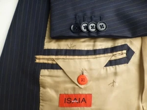 Isaia Blazer 52R/42R Blue Stripes Super130 Good Condition Suit Jacket Italy - Picture 1 of 7