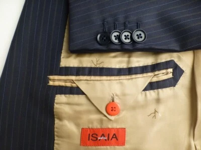 Isaia Blazer 52R/42R Blue Stripes Super130 Good Condition Suit Jacket Italy - Image 1 of 4