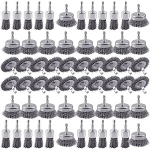 60 Pack Rocaris Carbon Steel Wire Wheel Brush Set - Cup, Wheel, and Pen Brushes - Picture 1 of 6