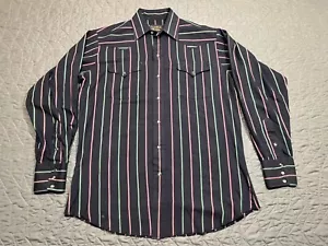 Panhandle Slim Shirt Mens 16-35 Long Sleeve Pearl Snap Up Black Striped VTG USA - Picture 1 of 6