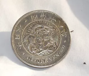 Antique Meiji Japan 1 One Yen .900 Silver Coin /Brooch - Picture 1 of 6