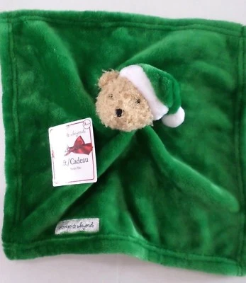 Mantas y más allá Manta de seguridad de felpa aterciopelada verde SantaBear 14x14 Foto 1 de 3