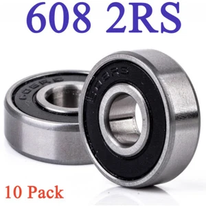 10Pack 608-2RS Ball Bearing Two Rubber Sealed Chrome Skateboard 8x22x7 - Picture 1 of 10
