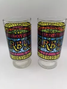 Vintage Arby's Restaurant Stained Glass Style Glasses Multi Colors Groovy Hippy - Picture 1 of 6
