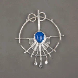Natural Lapis Lazuli Gemstone 925 Sterling Silver Sun & Moon Pendant Jewelry - Picture 1 of 5