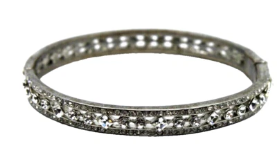 Vintage Carolee Silver Princess Bangle Bracelet with Faux White Diamonds - Image 1 of 4