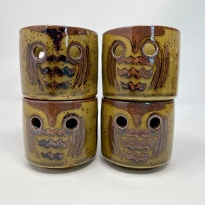 Vintage Otagiri Japan Eule Votivhalter Keramik 4er Set zylindrisch durchbohrt - Bild 1 von 7
