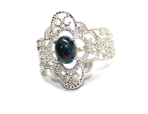 Ethiopian Black Opal Ring, Play Of Multi Color Opal Gemstone Ring, Boho Jewelry - Picture 1 of 11
