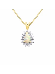 Collana Rylos oro giallo 14 kt opale e diamante 6X4MM pietra preziosa ottobre pietra nascita - Foto 1 di 3