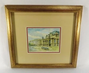 Mid Century Painting Watercolor Buildings in Paris Impressionist Framed & Glass - Picture 1 of 11