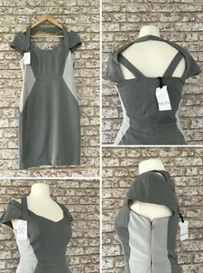 Reiss Grey Fitted V Neck Dress Cut Out Strap Detail BNWT UK 10 Summer Party - Picture 1 of 9