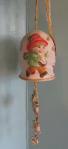 BISQUE PORCELAIN Collectors Bell 'LITTLE DRUMMER BOY GOLD TRIM HANGING STARS - Picture 1 of 8