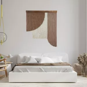 Extra großer moderner Baumwoll Makramee Garn Wandbehang Walnuss Holz Boho Wandbild - Bild 1 von 11