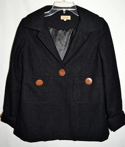 Piko 1988 Black Wool w Back Bow Large Brown Buttons & Cuffs Girls Jacket Size L - Picture 1 of 10