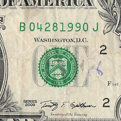 APR 28 1990 Birthday Fancy Serial Number Date Note One Dollar Bill 04 28 1990 - Image 1 of 4