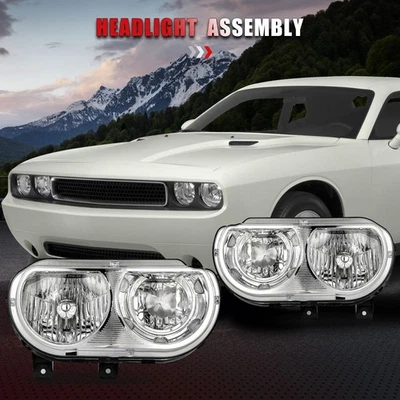 For 2008-2014 Dodge Challenger Chrome Housing Headlights Assembly Pair Headlamp - Image 1 of 4