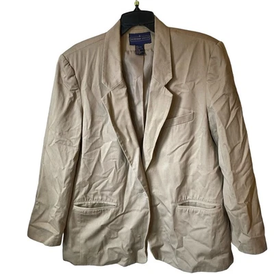 Blazer Herman Geist 100% Algodón Mujer 1 Botón Talla 16 Beige Bolsillos Carrera Foto 1 de 4