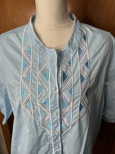 Vintage Bob Mackie Wearable Art Pailletten Stickerei Knopfleiste Bluse 3x blau - Bild 1 von 10
