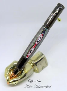 hn - Penna proiettile metallo Keen artigianale Fordite calibro 30 bullone azione pistola - Foto 1 di 5