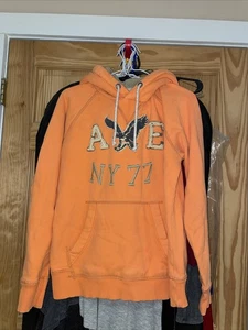 American Eagle Men’s Embroidered Distressed Orange Hoodie Size S AE NY 77 - Picture 1 of 2