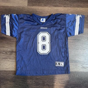 1998 Troy Aikman Dallas Cowboys #8 Starter Athletics Blue Jersey Youth Size Lrg - Picture 1 of 8