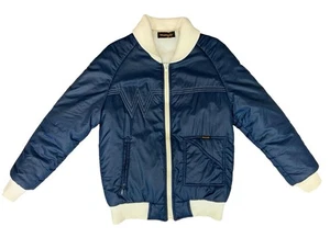 RARE VTG 1970s WRANGLER ZIP UP PADDED BOMBER JACKET RALEIGH CHOPPER NAVY SMALL - Bild 1 von 6