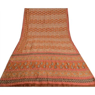 Saris naranja vintage sánskriti 100 % seda pura con cuentas a mano sari... - Imagen 1 de 4