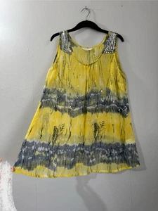 Change By Together Yellow/Grey Sleeveless Blouse With Sequins & Beads Size 16 - Picture 1 of 8
