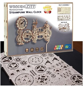 Wooden City Mechanical Model Steampunk Wall Clock - Picture 1 of 13