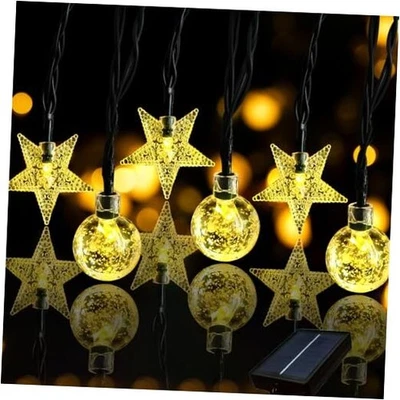 Solar String Lights Outside with 50LED Fairy Stars and Crystal Globes, Solar  - Image 1 of 4