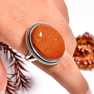 Goldener Sandstein Edelstein Vintage Handarbeit 925 Silber Ring verstellbar GSR-13099 - Bild 1 von 2