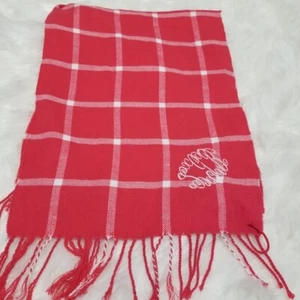 Sciarpa SCOZIA 100% cashmere rosso bianco a quadri ricamato angolo con frange - Foto 1 di 4