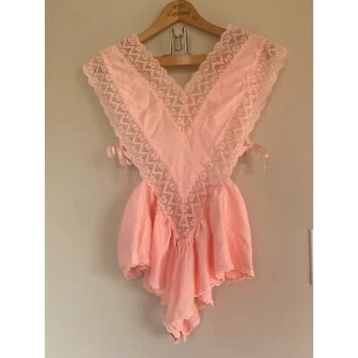 Rare Victorias Secret Gold Crown Label 70s or 80s Teddy Coquette Peach Lace M - Image 1 of 4