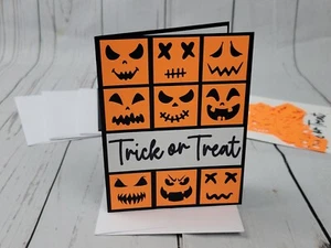 Happy Halloween Greeting Card Kit #7 [Lot of 4, Handmade Pumpkins Trick or Treat - Picture 1 of 6