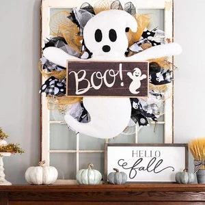 Halloween Boo Ghost Wreath Lively Front Door Indoor Window Garlands Ornaments - Picture 1 of 10