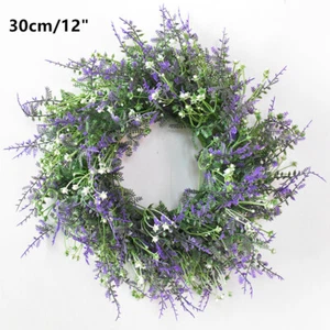30cm Artificial Faux Lavender Wreath Heather Meadow Flower Hanging Home Decor - Picture 1 of 10