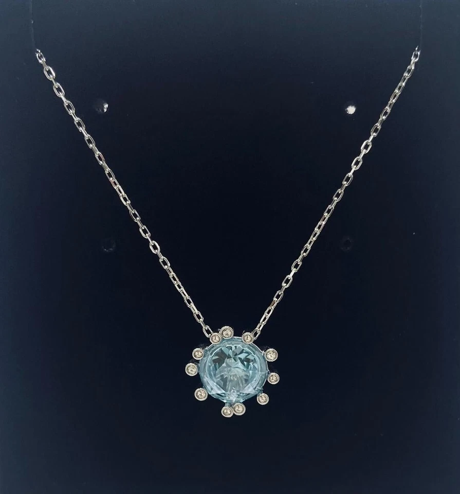 Swarovski 5479930 Olive Aqua Blue Rhodium Plated Crystal Pendant Necklace