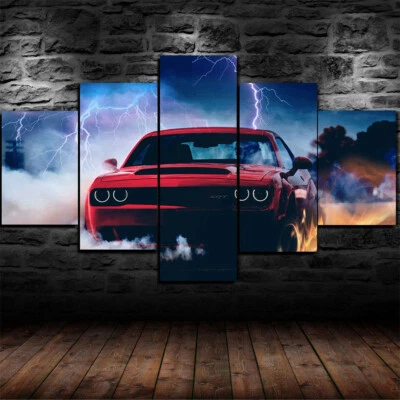 Póster de arte de pared con impresión en lienzo de 5 paneles Dodge Challenger SRT Demon Car decoración del hogar Foto 1 de 4