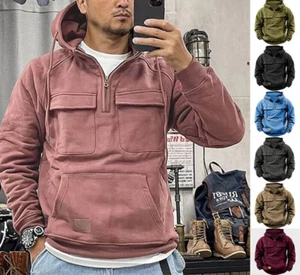 Men's Casual Hoodie with Baggy Fit, Combat Pockets, and Comfortable Design - Picture 1 of 20