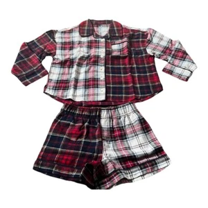GAP Kids Flannel Pajama Set, Long sleeve Top/Shorts, Red White, Size 6, NEW - Picture 1 of 6