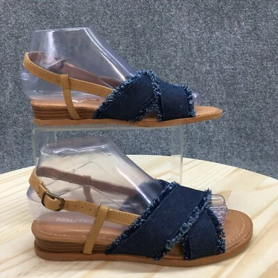 Sandalias Nautica para mujer 6 lavabos con tiras planas con hebilla informales tela azul Foto 1 de 4