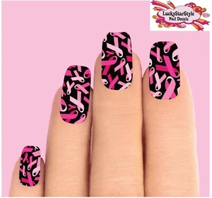 Waterslide Full Nail Decals Set of 10 - Pink Breast Cancer Awareness Ribbons - Picture 1 of 1
