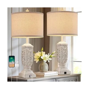 Table Lamps Set of 2 for Living Room, Farmhouse Bedside Lamp with USB C+A for... - Picture 1 of 7