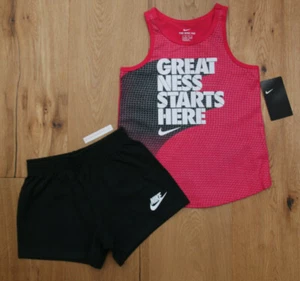 Nike Girl Tank Top & Shorts Set ~ Pink, Black & White ~ Greatness Starts Here ~ - Picture 1 of 3