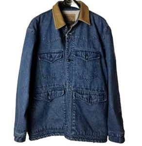 Giacca denim vintage Schaefer uomo taglia M coperta a righe foderata in pelle colletto USA - Foto 1 di 22