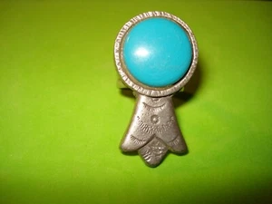 Vintage Ring rund blauer Stein Größe 7 verstellbar nie getragen! 80er Jahre - Bild 1 von 2