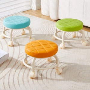 Small Pulley Stool Cute Shoe Bench with Universal Wheel Adult Kids Taboret Seat  - Picture 1 of 21
