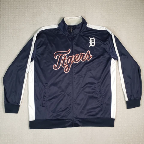 Detroit Tigers Jacket Mens 3XL Tall Blue Majestic Track Full Zip Stitched Flaw Cover