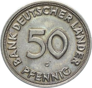BRD Kursmünze 50 Pfennig 1950 G (Karlsruhe) Bank Deutscher Länder Kupfer-Nickel - Bild 1 von 3